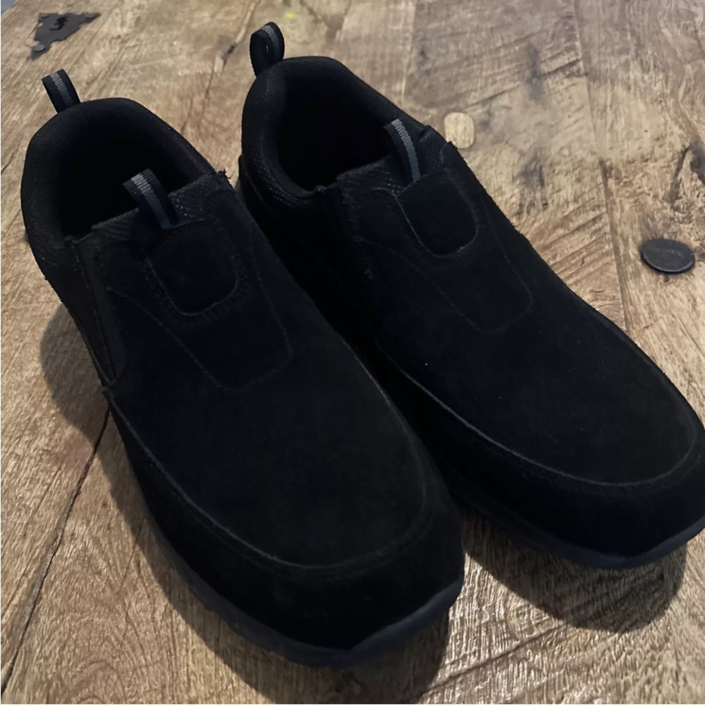 George Mens mnge43ac002l Black Memory Foam Leather Suede Size 11.5 Slip-On